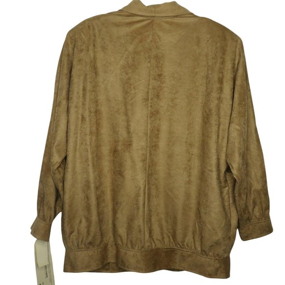 Vintage 80s Faux Suede Moto Jacket XL Brown Pockets Lined Shoulder Pads Washable - Picture 5 of 12